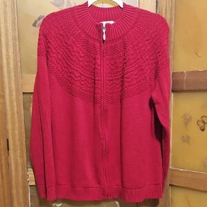 Vintage Y2K CJ Banks Red Zip Up Cotton Sweater